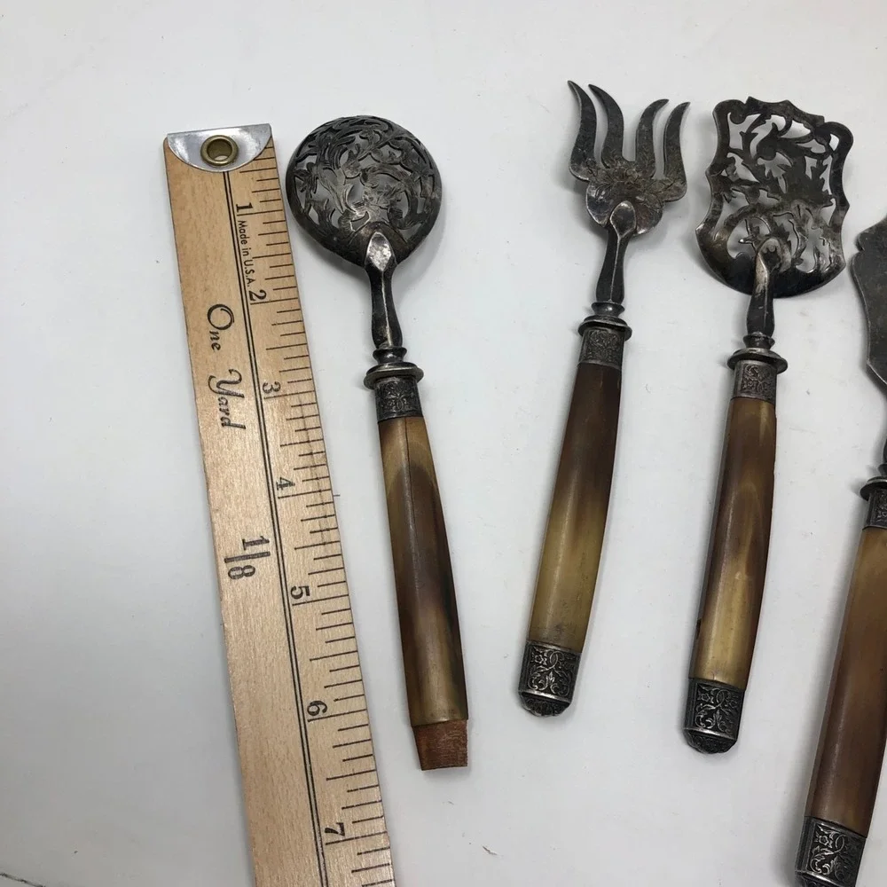Vintage‎ Antique Serving Utensils Slotted Spoon Fork Jelly Server Knife Set Of 4